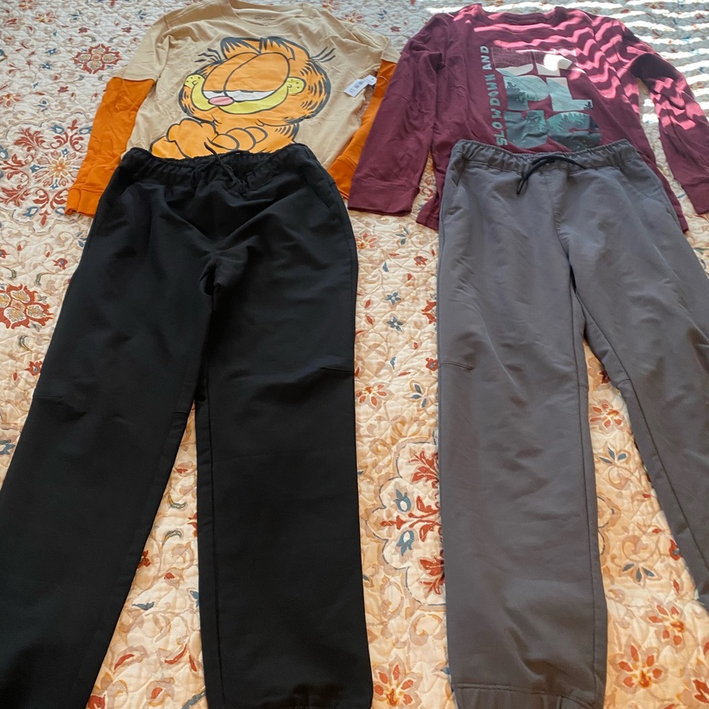 Boys size L 10-12 Lot: 2 Old navy Stretchtech joggers and 2 Long sleeved shirts